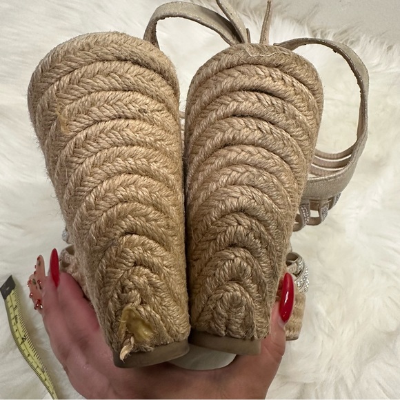 Steve Madden Garden Espadrille Platform Wedge Strappy Rhinestone Sandals Sz 8.5 - Picture 14 of 16